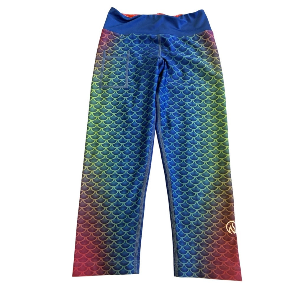 INKnBURN Mermaid Scale Crop Capri Leggings 2 Rainbow Performance Workout Active